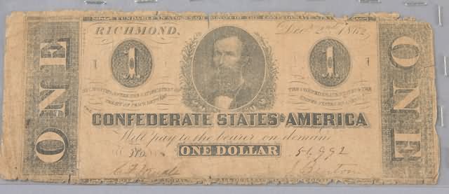 Appraisal: Five dollar Confederate note December issue Friedberg CS- Heavy wear