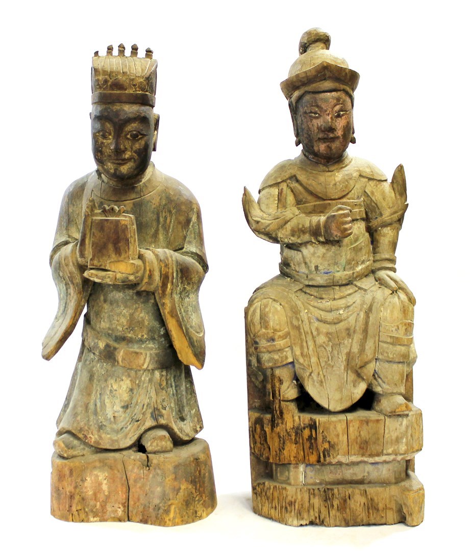 Appraisal: Two Chinese carved wood figures of officials probably th century