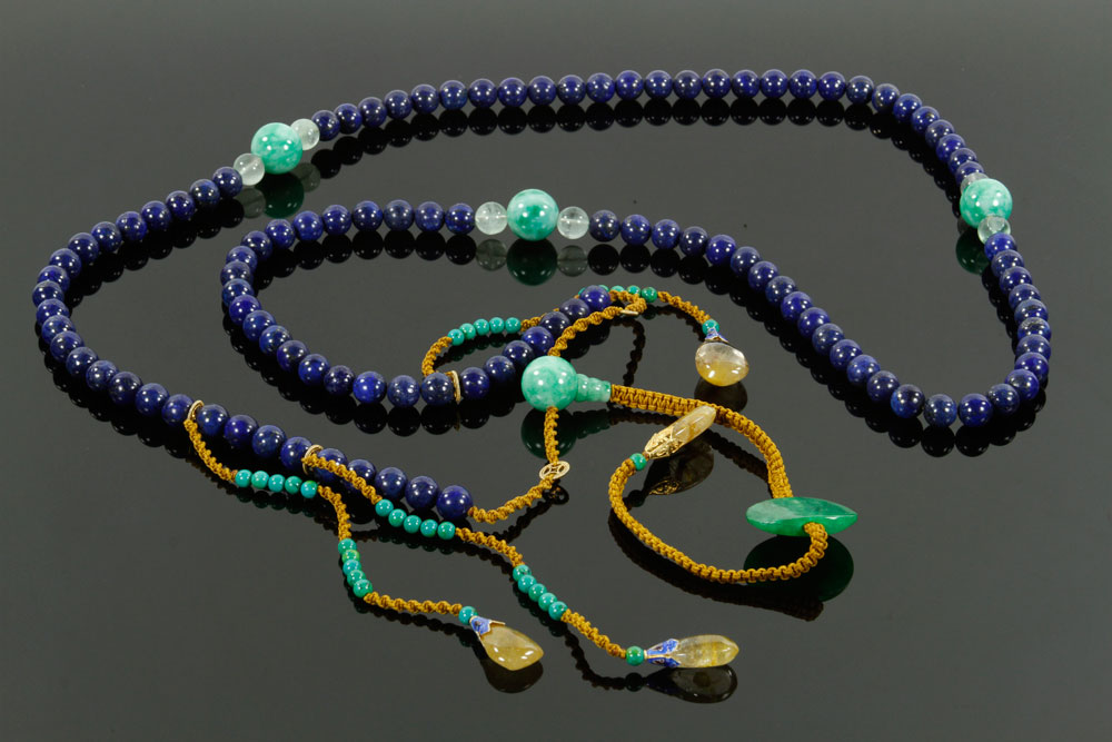 Appraisal: - Chinese Lapis Lazuli and Green Hardstone Necklace Chinese lapis