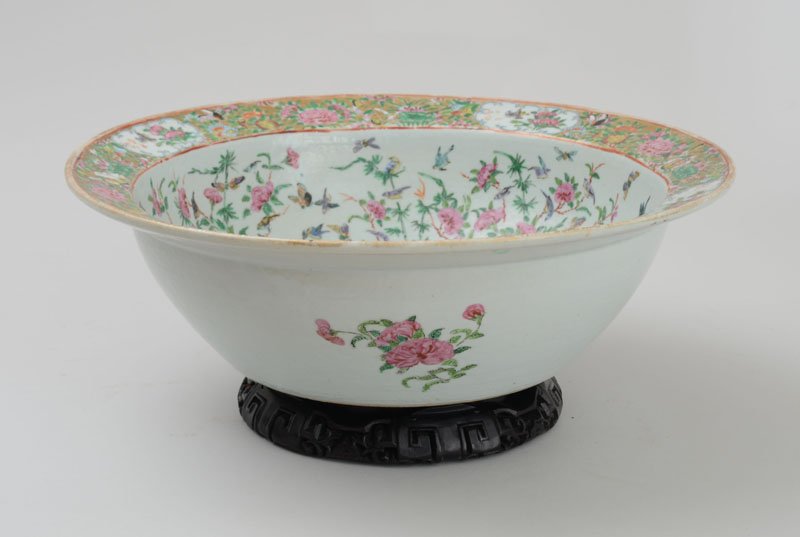 Appraisal: CANTON ROSE MEDALLION PORCELAIN BASIN The exterior with three peony