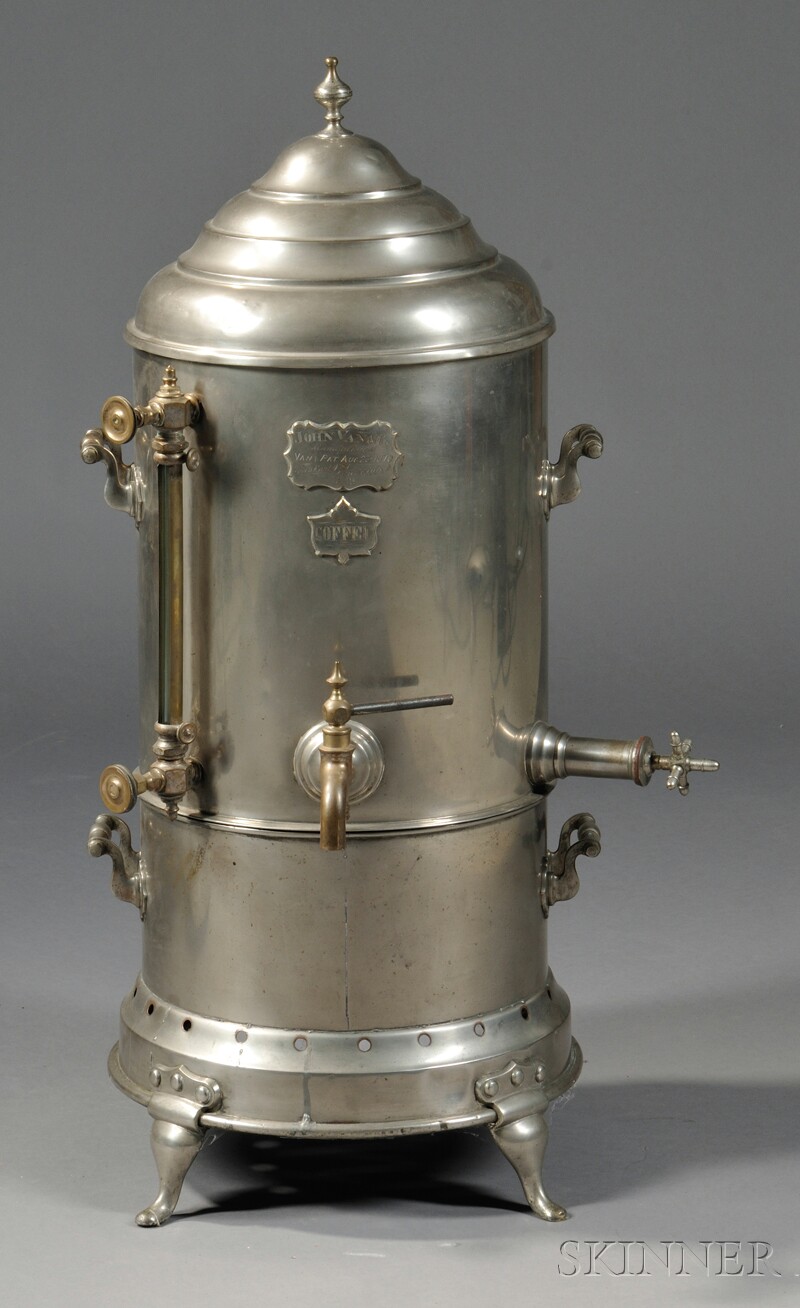 Appraisal: Large Nickel-plated Metal and Brass John Van Co Coffee Urn