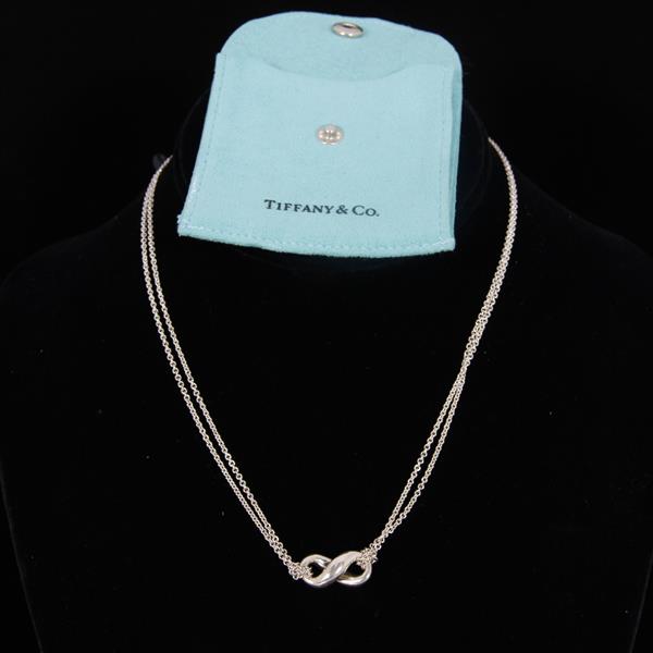 Appraisal: Tiffany Co Sterling Silver Infinity Pendant double chain Choker Necklace