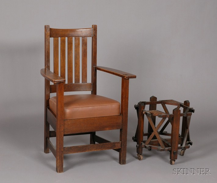 Appraisal: Arts Crafts Oak Armchair and a Plant Stand stand ht