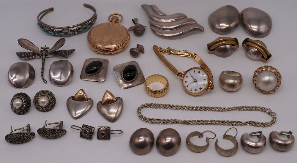 Appraisal: JEWELRY Assorted Gold and Silver Jewelry Grouping Includes a kt