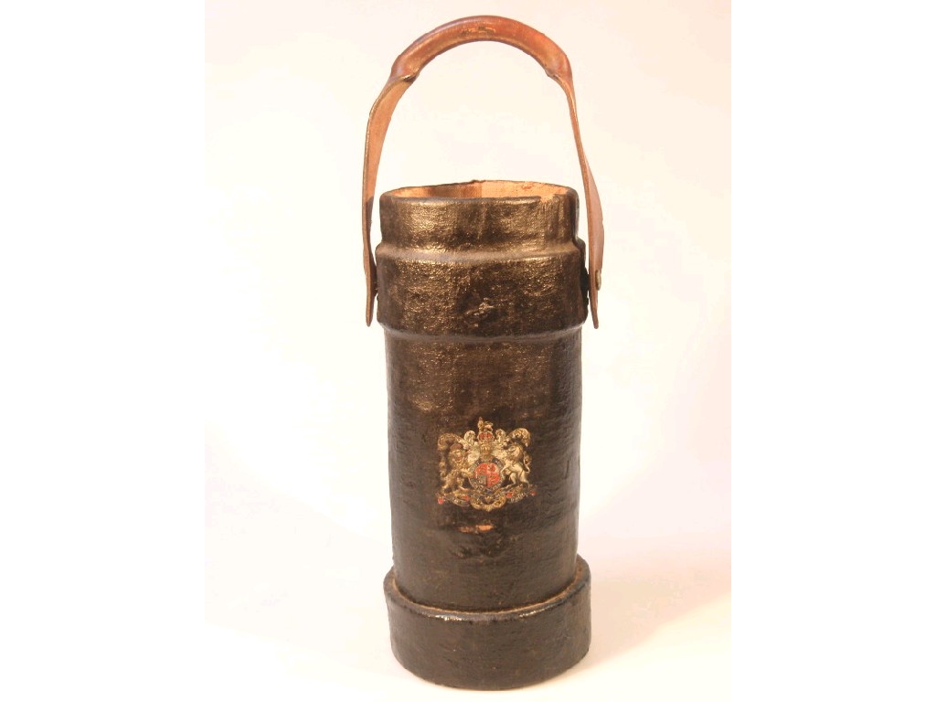 Appraisal: An antique canvas bound powder keg with leather strap handle