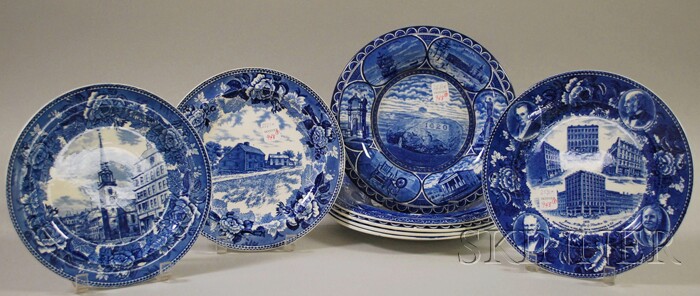 Appraisal: Eight Blue and White Transfer-decorated Staffordshire Souvenir Plates Wedgwood Old