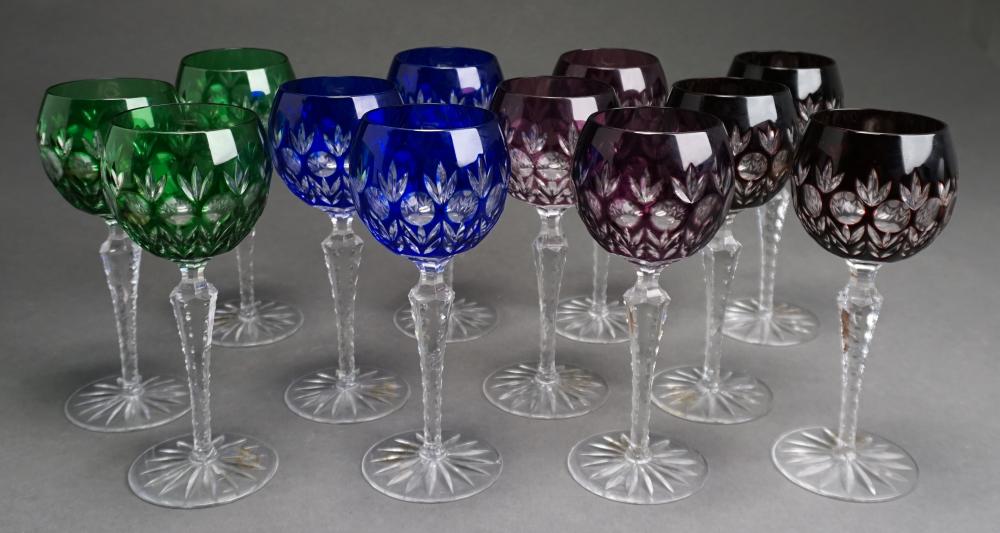 Appraisal: Set of Hungarian Colored Etched Glass Stem Hochs