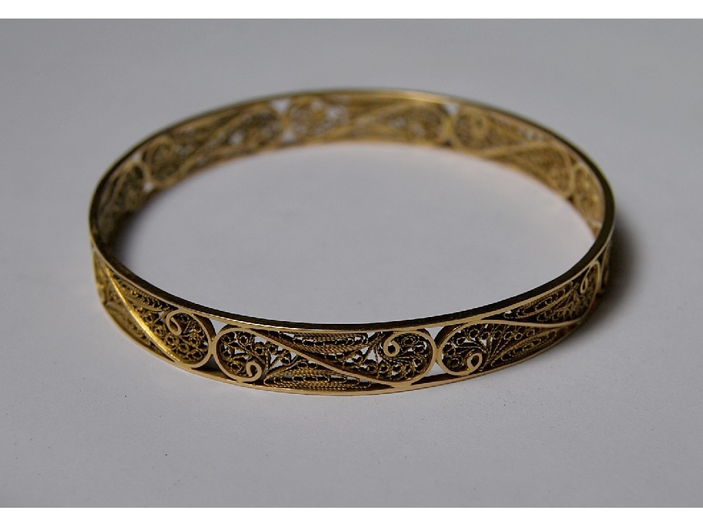 Appraisal: Yellow metal filigree bangle bearing foreign marks approx grms