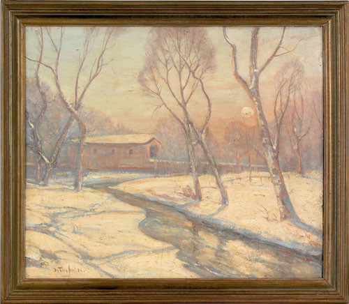 Appraisal: Bela DeTirefort American - oil on canvas winter landscape with