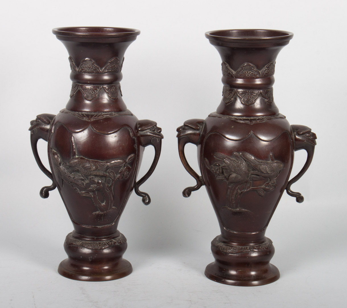 Appraisal: Pair of Japanese bronze vases late th century with bird