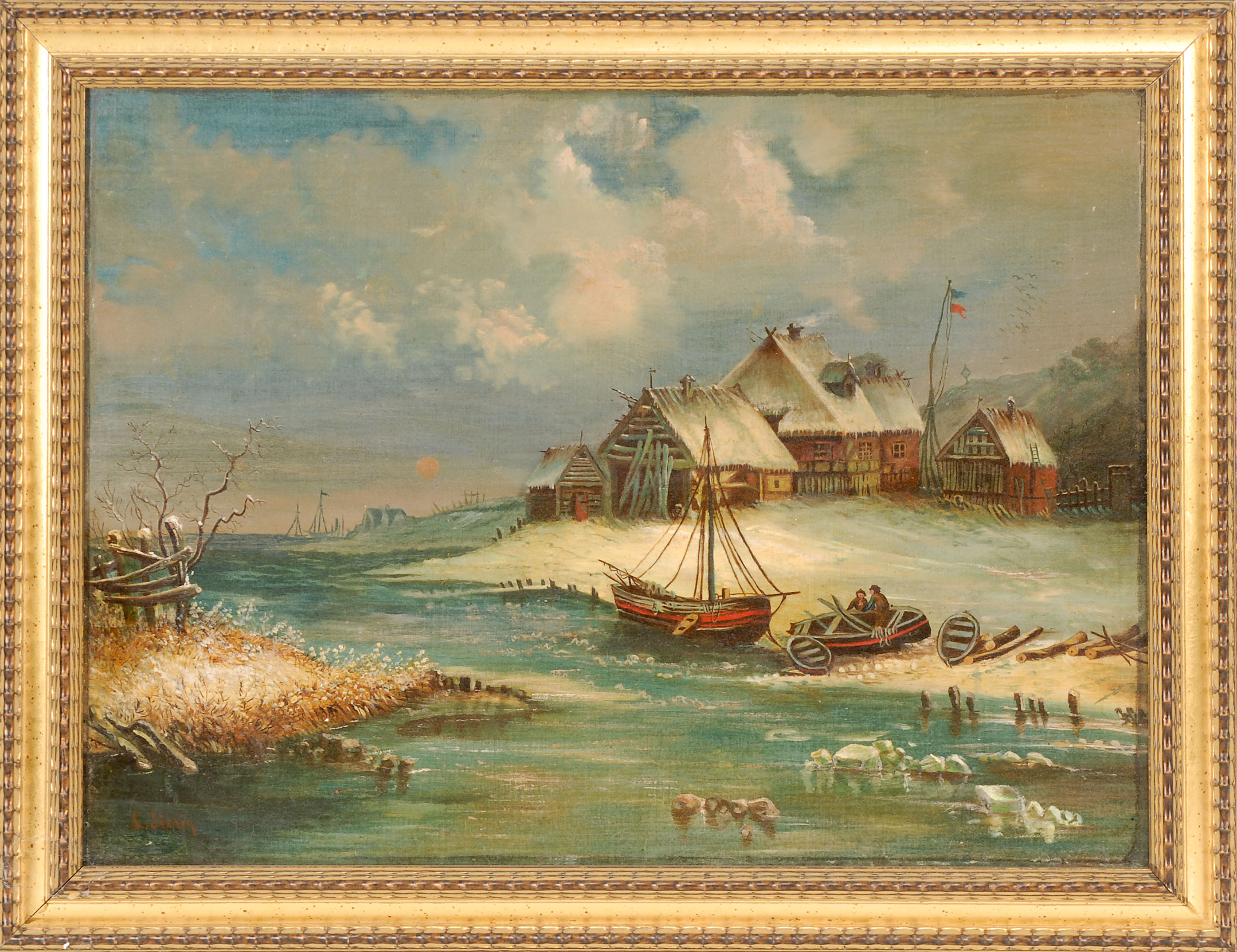 Appraisal: MANNER OF LOUIS SIERIGDutch Early th CenturyBoats on the shore