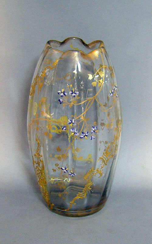 Appraisal: Large enamel decorative glass vase h