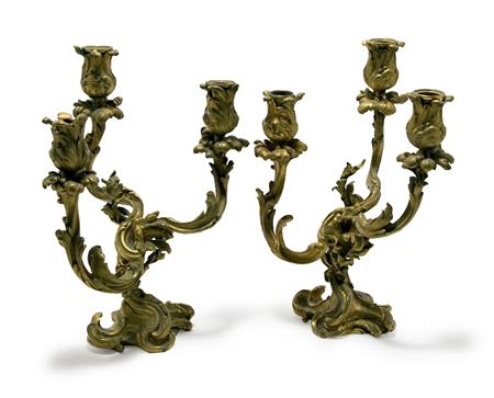 Appraisal: Pair of Louis XV Style Gilt-Bronze Three-Light Candelabra Estimate -