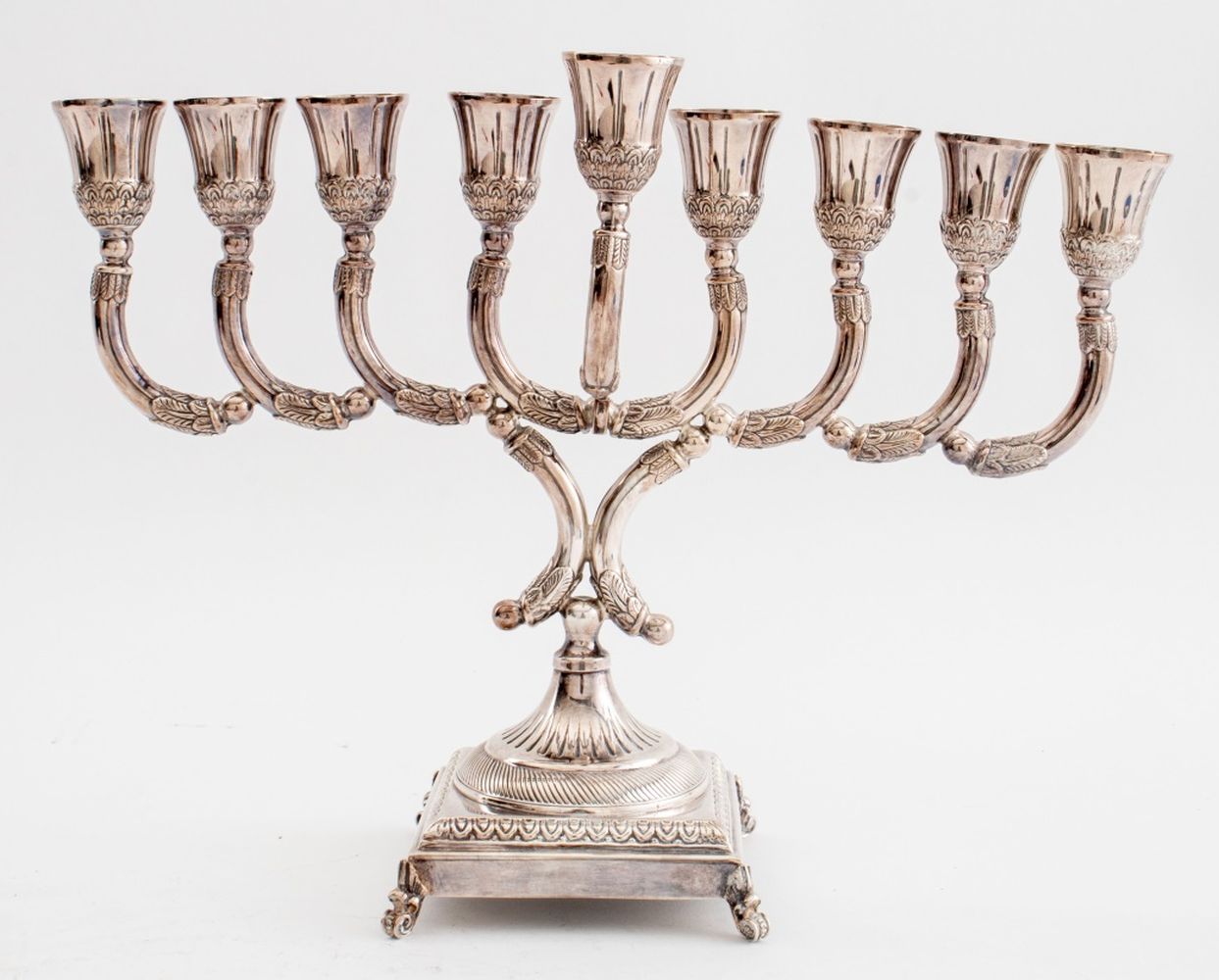 Appraisal: HAZORFIM STERLING SILVER MENORAH Hazorfim weighted sterling silver menorah with