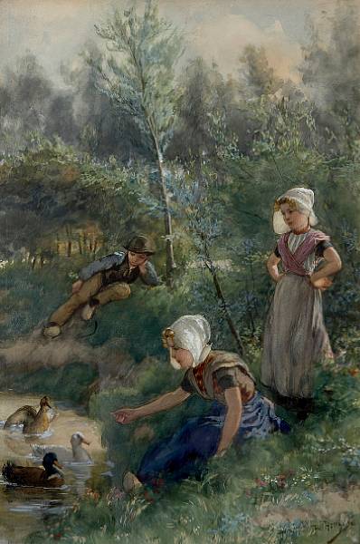 Appraisal: Henricus Mattheus Horrix Dutch - Children playing on the banks