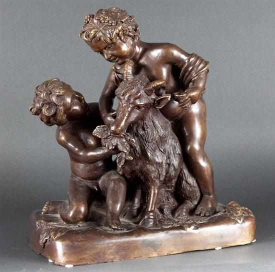 Appraisal: Continental style patinated bronze figural group ''The Infancy of Zeus''