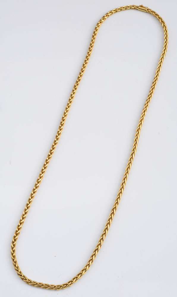 Appraisal: K GOLD LONG CHAIN BULGARI Braided chain with clasp signed