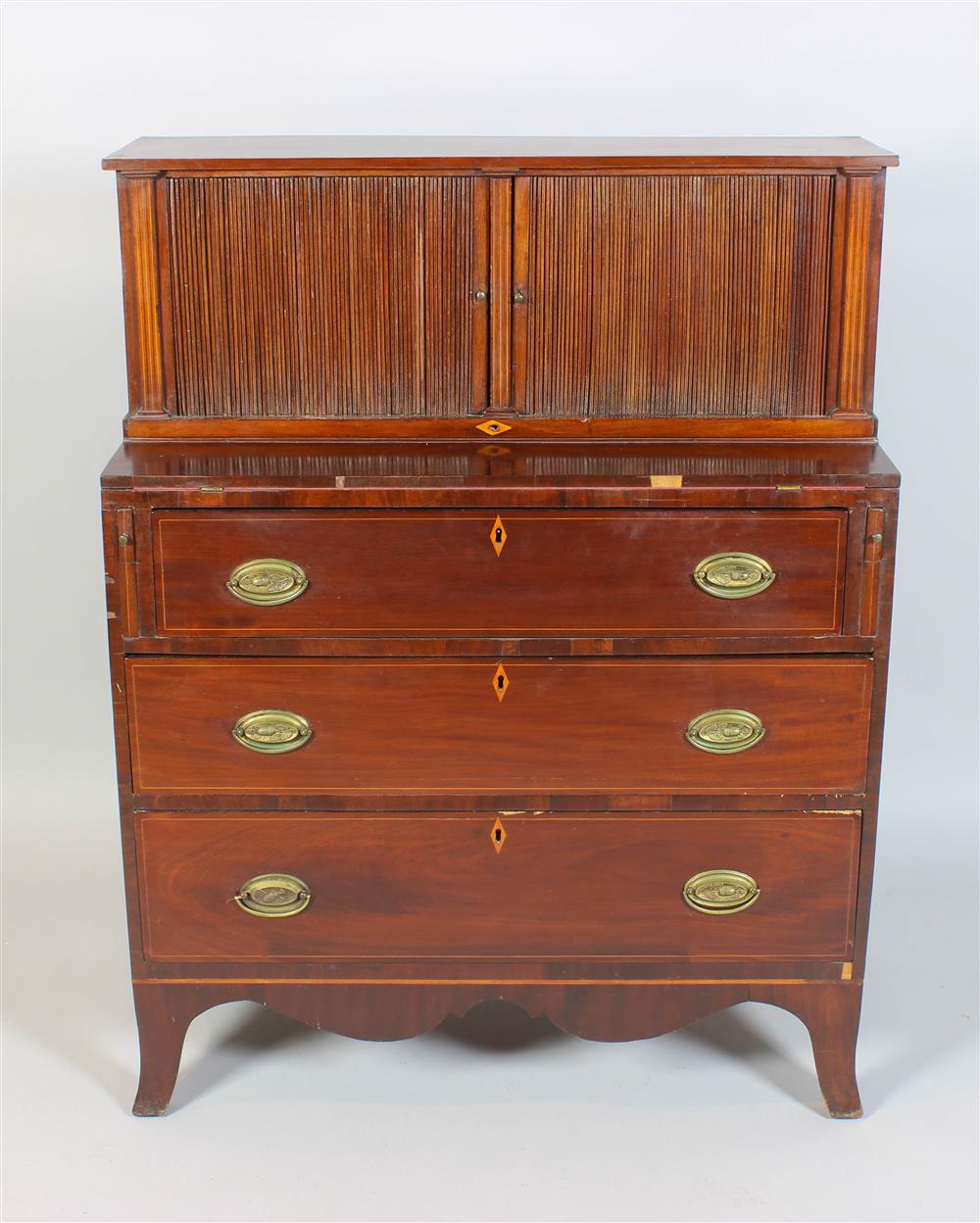 Appraisal: FEDERAL INLAID MAHOGANY LADY'S WRITING DESK the step-back superstructure with