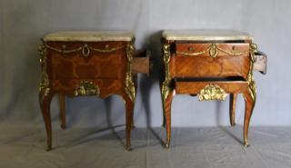 Appraisal: Pair of Louis XV Style Satine Marquetry and Kingswood Commodes