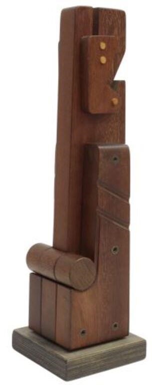 Appraisal: Modern Constructivist style wood sculpture Totem abstract form removable cylinder