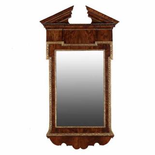 Appraisal: Continental Neoclassical Burlwood Wall Mirror circa paneled frieze surmounted by