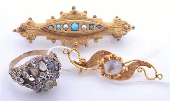 Appraisal: TWO BROOCHES TOGETHER WITH A PRINCESS RING ALL IN GOLD