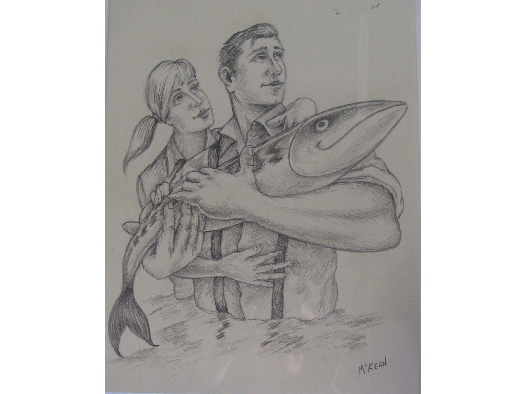 Appraisal: GRAHAM MCKEAN b Pencil drawing 'Catch of the Day' signed