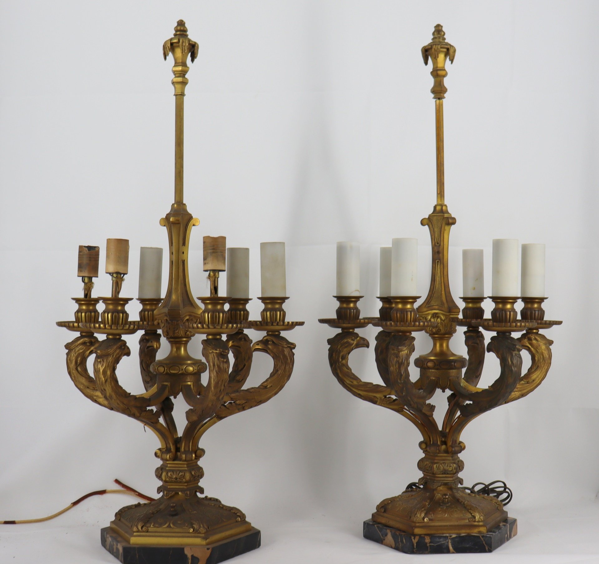 Appraisal: Maison Bagues Signed Pair of Gilt Bronze Lamps Rare and