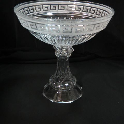 Appraisal: Large Crystal Centerpiece Compote frosted Greek Key design