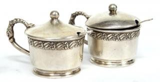 Appraisal: Pair of Webster Sterling Glass Condiment Pots Sterling silver with