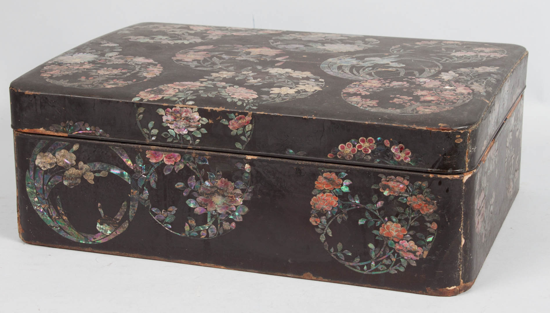 Appraisal: Japanese mother-of-pearl and abalone inlaid box early th century elaborate