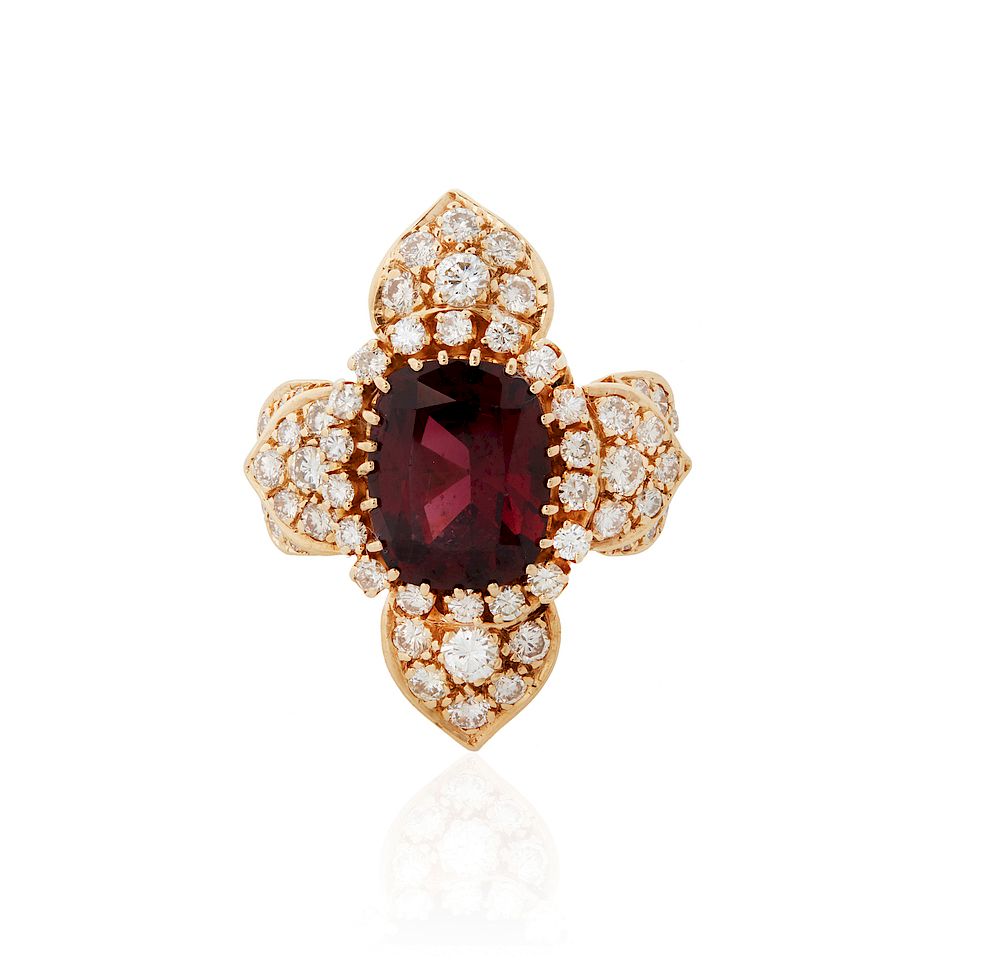 Appraisal: k Rhodolite Garnet and Diamond Ring k rhodolite garnet and