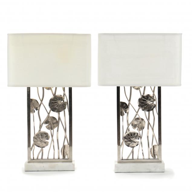 Appraisal: MICHAEL ARAM PAIR OF LILY PAD TABLE LAMPS Contemporary polished