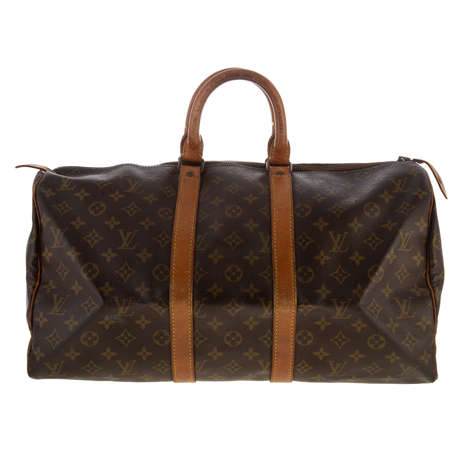 Appraisal: A LOUIS VUITTON KEEPALL A brown and tan Monogram coated