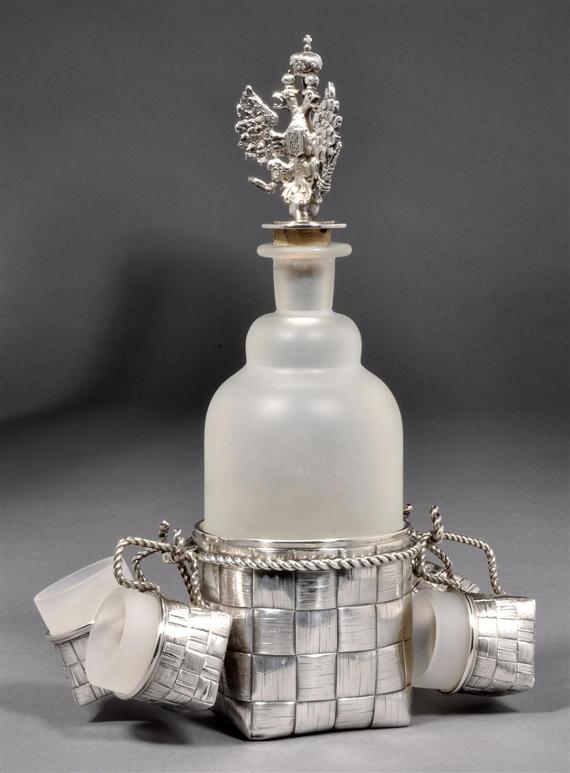 Appraisal: VODKA FLACON WITH BEAKERS St Petersburg - Trompe-l'oeil holder for