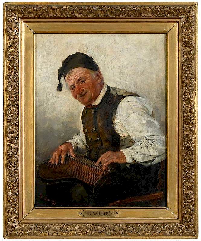 Appraisal: Hedwig Oehring German - Older Man Plying a Zither signed