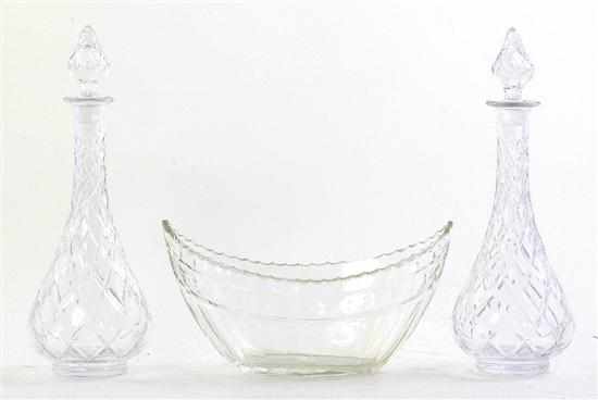 Appraisal: Pair cut-glass decanter and centerbowl teardrop-form decanters with stoppers H