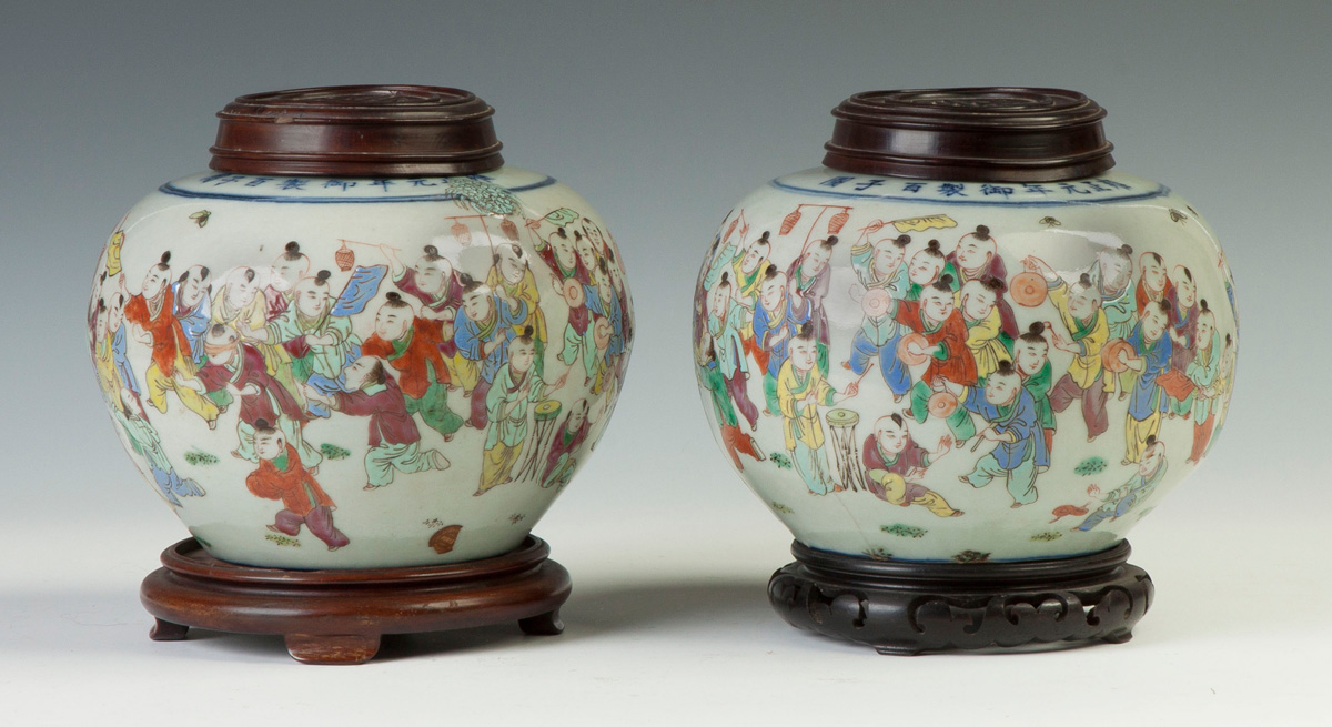 Appraisal: Chinese Porcelain Covered Jars Sgn