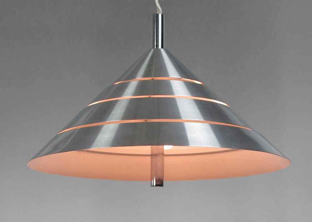 Appraisal: BRUSHED STEEL CEILING LAMP BY HANS AGNE JACOBSON Cone shape