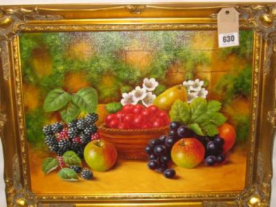 Appraisal: J F SMITH Still Life of Fruit including apples black