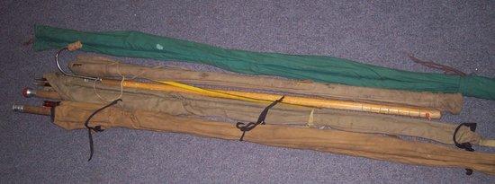 Appraisal: A Hardy's three section split cane salmon rod sundry fishing