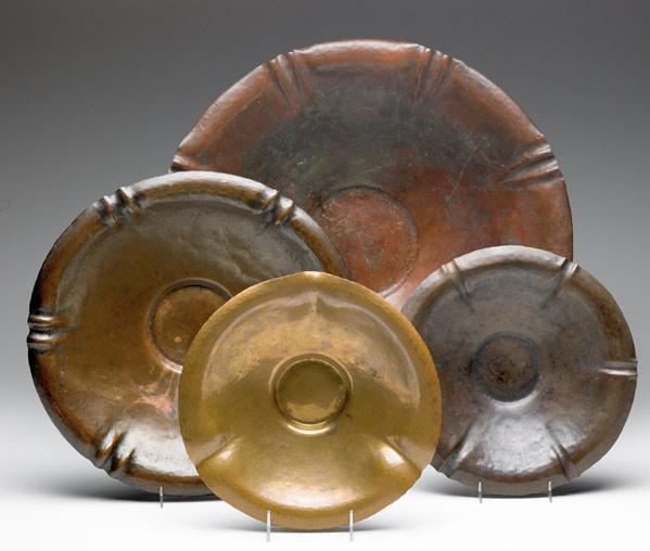 Appraisal: HARRY DIXON Four ridged hammered copper bowls in assorted sizes