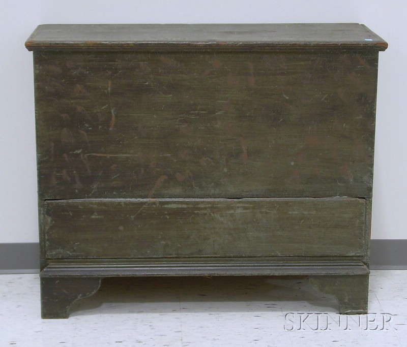 Appraisal: Blue-painted Pine Six-Board Blanket Chest over Long Drawer lg in