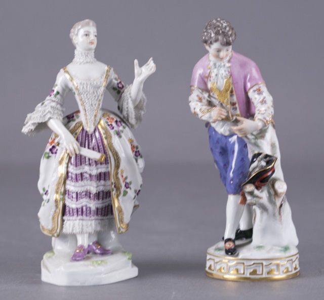 Appraisal: Pair of Meissen Porcelain Figures Includes a lady marked A