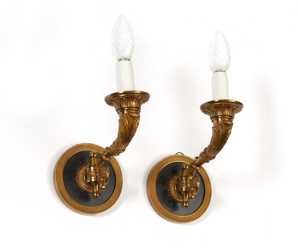 Appraisal: PAIR BRONZE DORE WALL SCONCES Electric with single light fixture