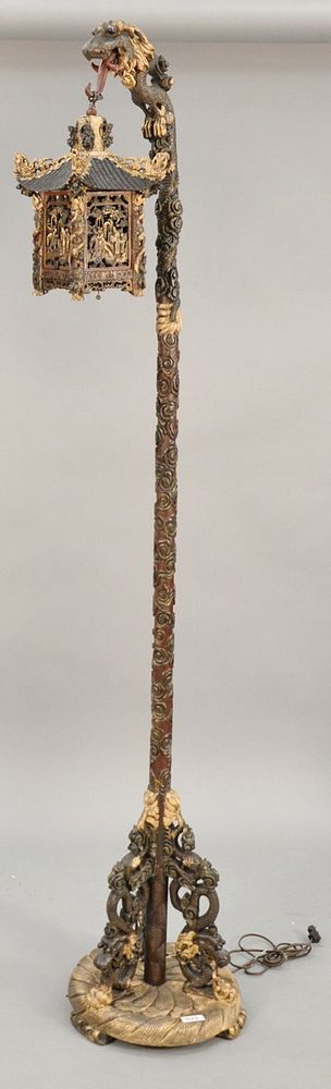 Appraisal: Carved Chinese floor lamp with dragon and pagoda motif ht