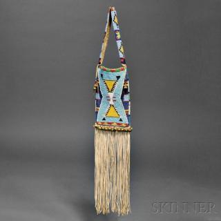 Appraisal: Crow Beaded Hide Mirror Bag c late th century the