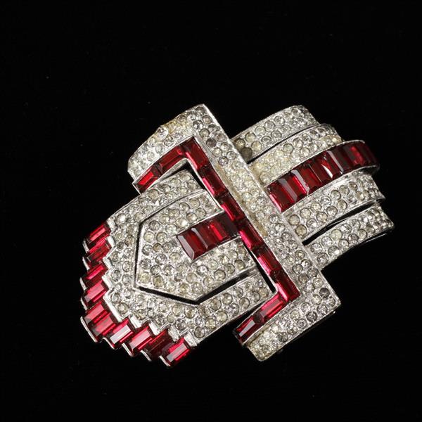 Appraisal: KTF Trifari s Art Deco Ruby Red and Pave Diamante