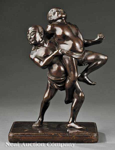 Appraisal: A Japanese Bronze Figural Group of Two Wrestlers late th