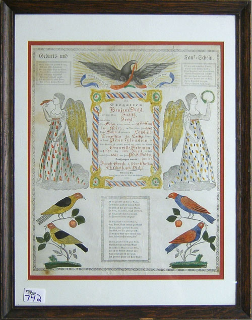 Appraisal: Allentown PA printed and hand colored fraktur dated x